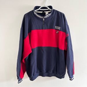 Vintage Nike Men's 1/4 Zip-Up Sweater in Navy and Red 90’s